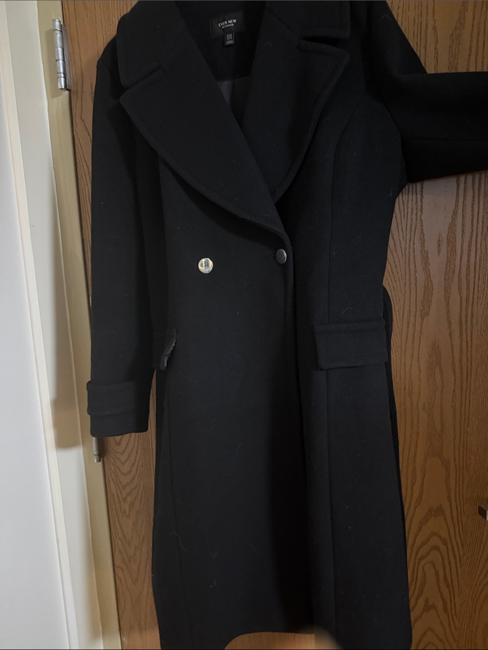 Black wool blend double breasted 2-button heavy coat